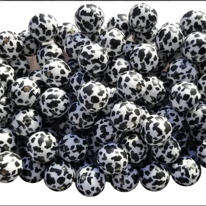 Printed Bubblegum Beads 20mm Black and White Cow Pattern 10pcs 2