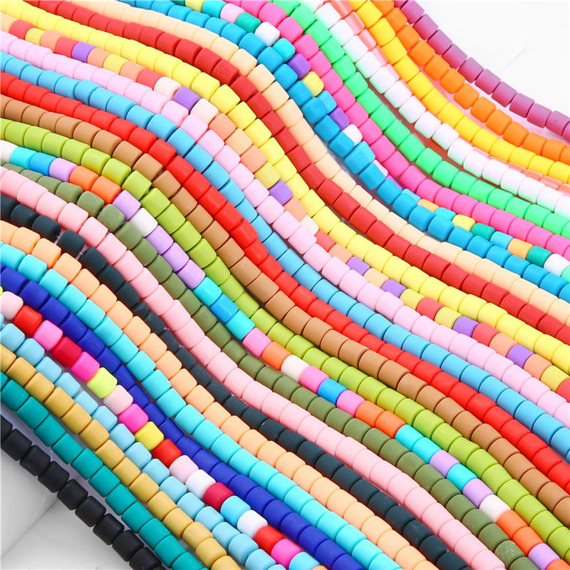 Cylindrical Clay Beads 6mm Colorful Polymer 62pcs