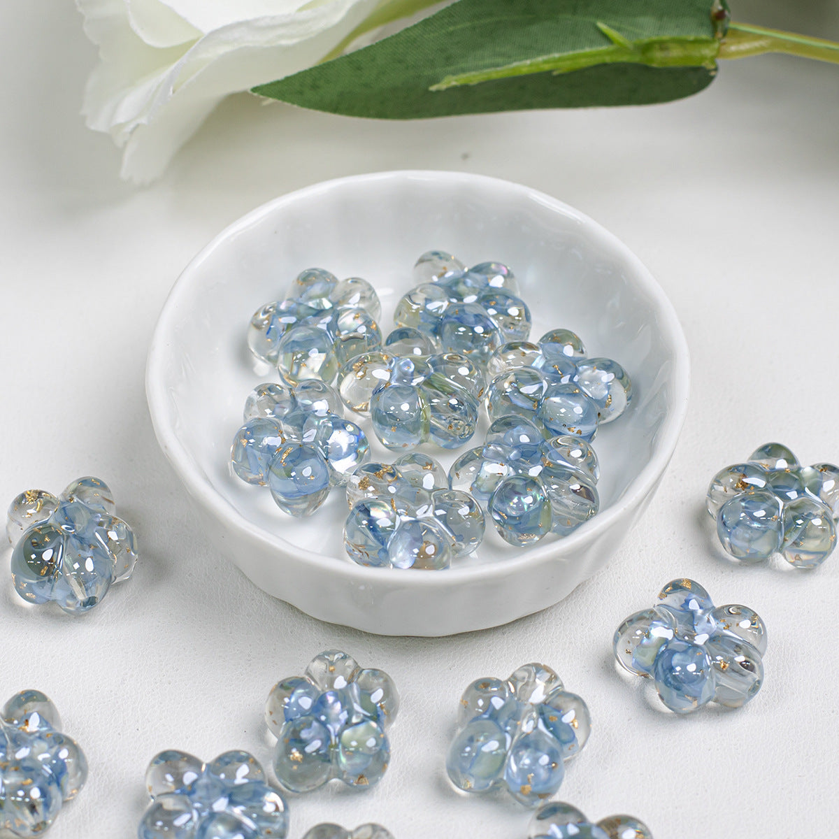 Clear Five Petal Flower Resin Beads 18mm Transparent Iridescent 5pcs 16