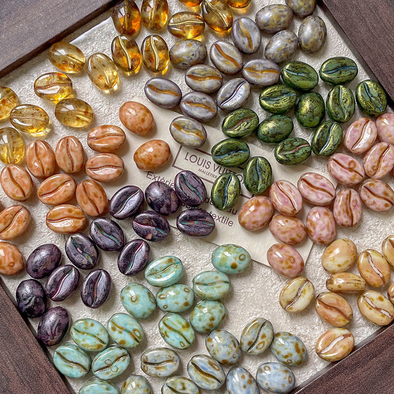 Vintage Czech Coffee Bean Lampwork Glass Beads 8x11mm 10pcs