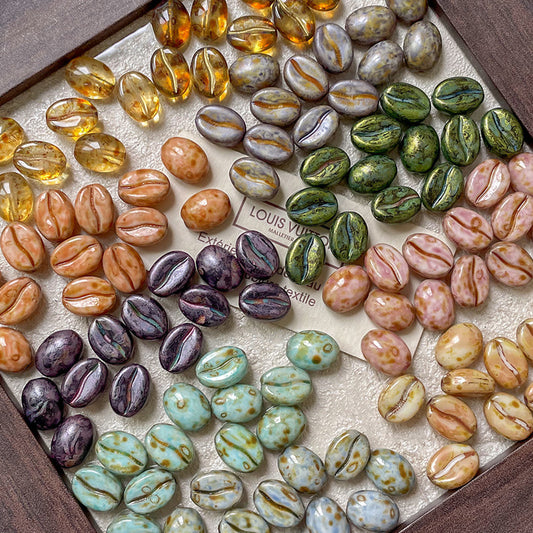 Vintage Czech Coffee Bean Lampwork Glass Beads 8x11mm 10pcs