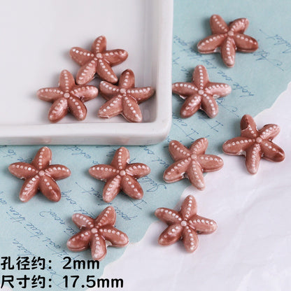 Coffee Color Ocean Creatures Ceramic Beads Hand Painted 5pcs 13