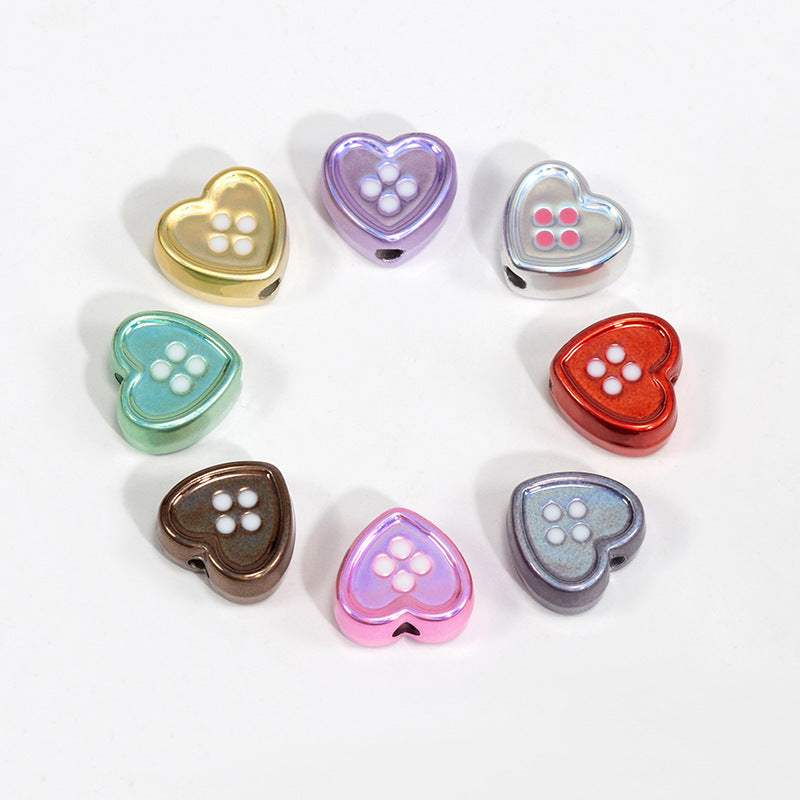 Plating Star and Heart Button Acrylic Beads 11mm Assorted Colors 50pcs 5