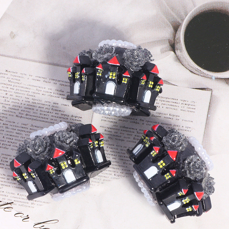 Gothic Castle Polymer Clay Rhinestone Beads 22mm 5pcs 6