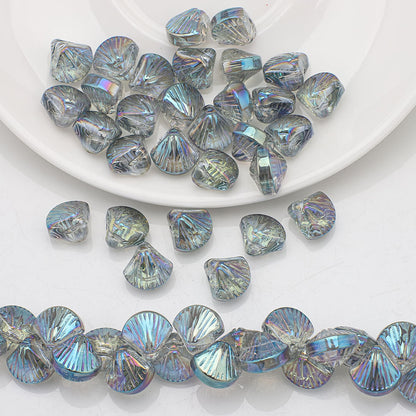 Electroplated Shell Glass Beads 10mm Glossy Ridged Surface 60pcs 9