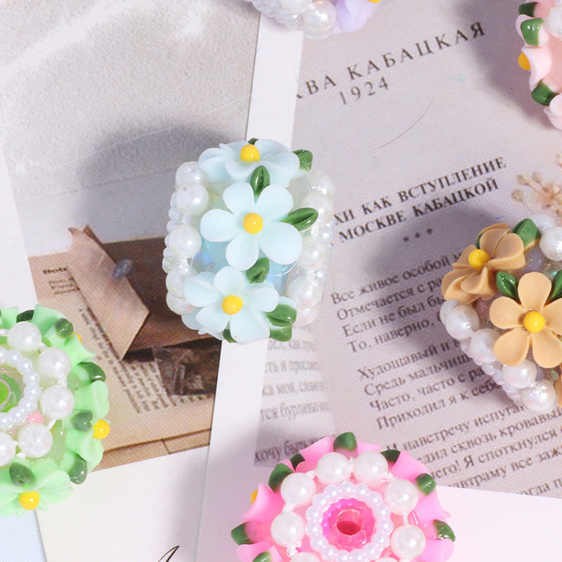Flower Barrel Clay Beads 24mm Pastel Daisy 5pcs 2