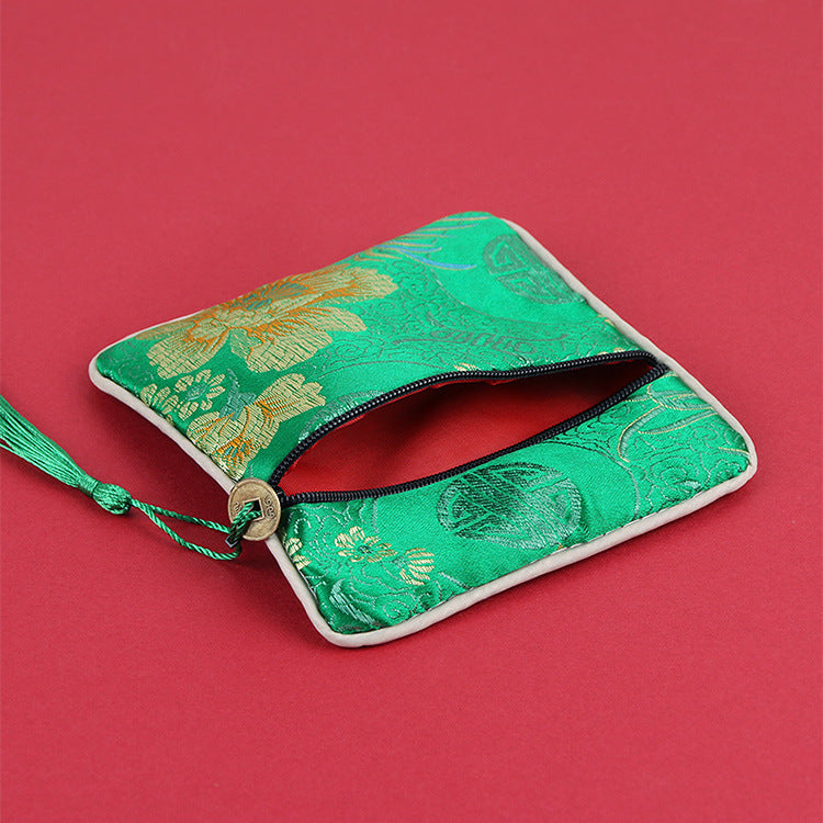 Vintage Chinese Style Brocade Zipper Cloth Pouch 11.5cm 1pc 3
