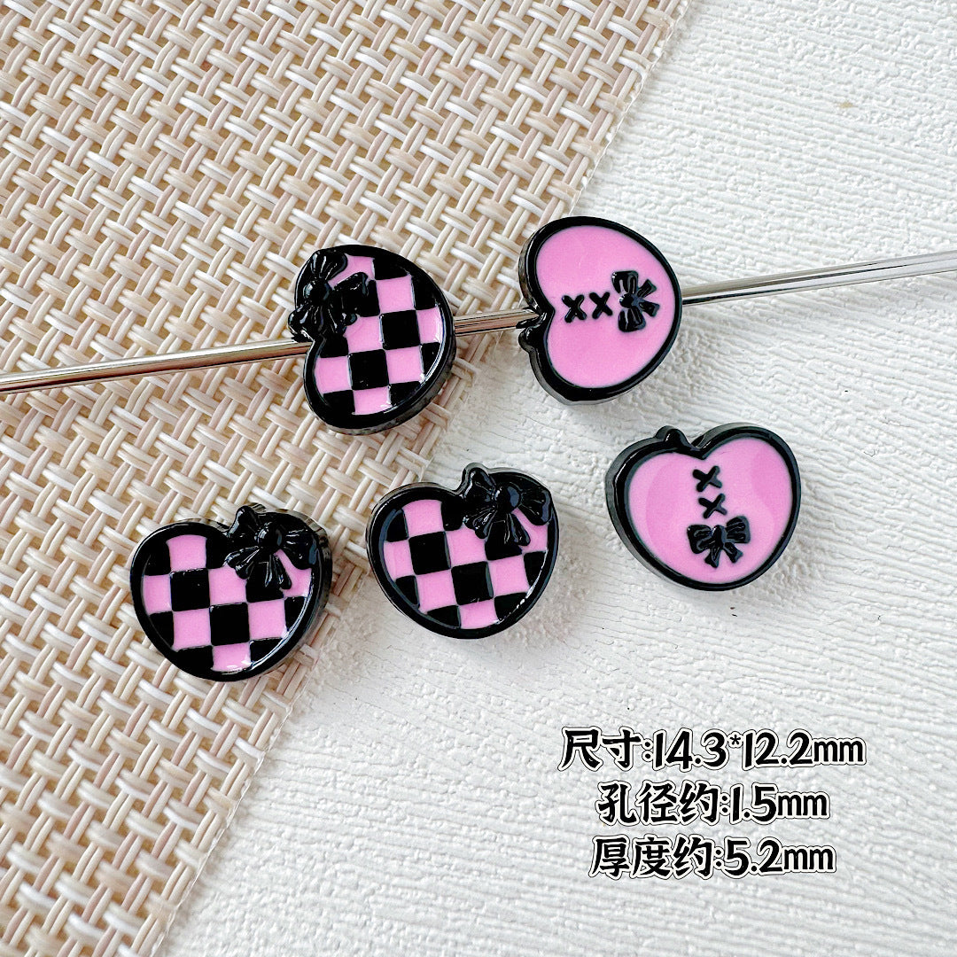 Star and Heart Metal Beads 13mm Baking Painted Houndstooth 10pcs 23