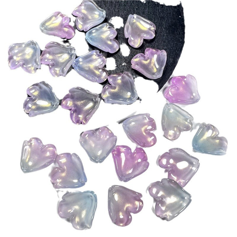 Czech Glass Beads Peony Petal 19mm Translucent Lavender Heart 50pcs 5