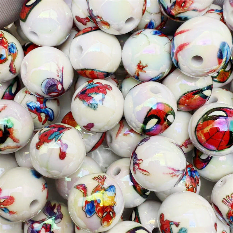 Plating Round Acrylic Beads 16mm Spider Man Printed 50pcs 6