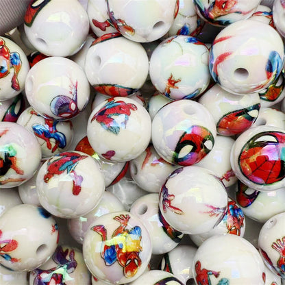 Plating Round Acrylic Beads 16mm Spider Man Printed 50pcs 6