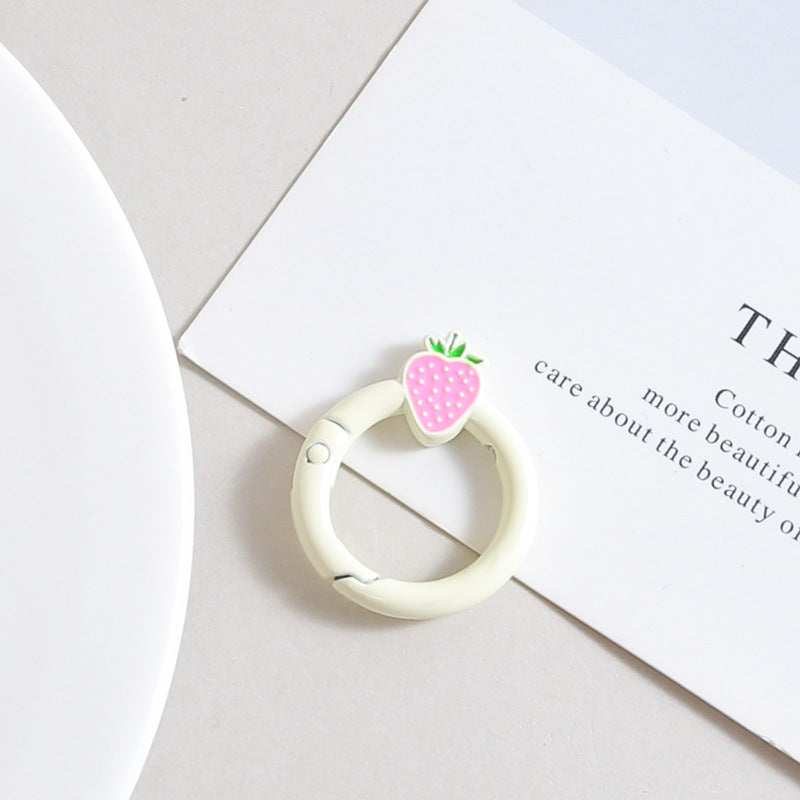 Strawberry Painted Circle Zinc Alloy Trigger Spring Keyrings 6pcs 32mm 7
