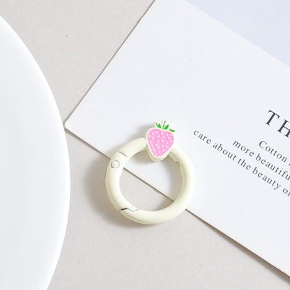 Strawberry Painted Circle Zinc Alloy Trigger Spring Keyrings 6pcs 32mm 7