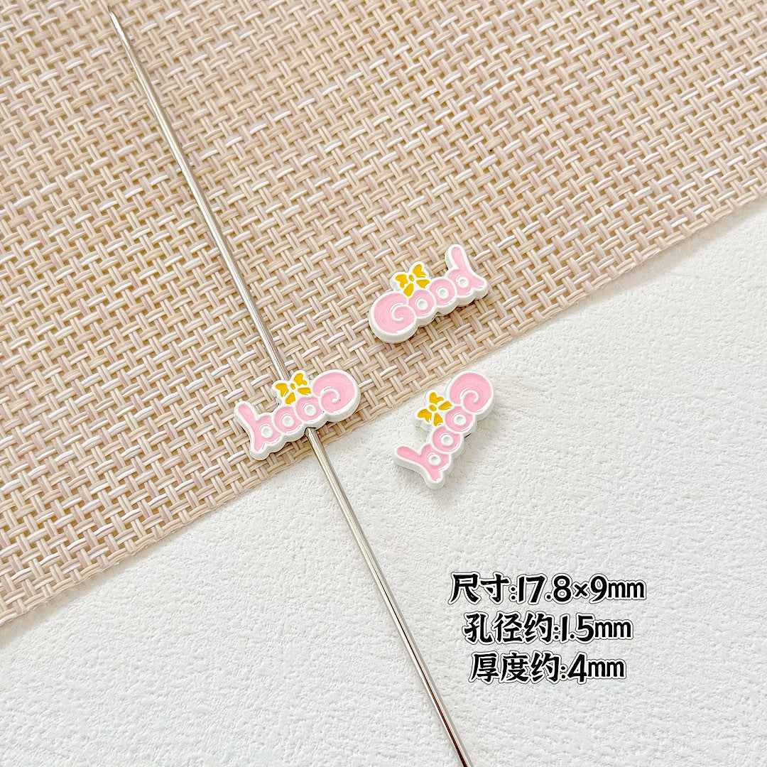 Baking Painted Good Sign and Teacup Bear Metal Beads 17mm 10pcs 3