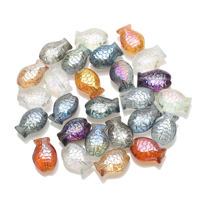 Electroplated Small Fish Glass Beads 10x14mm Translucent 30pcs