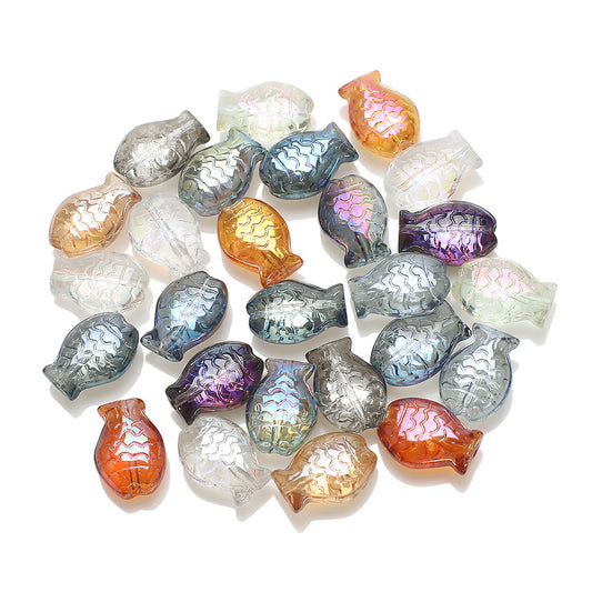 Electroplated Small Fish Glass Beads 10x14mm Translucent 30pcs