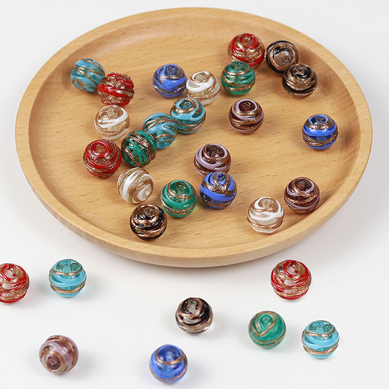 Lampwork Glass Beads Round 12 14mm Dual Color Filigree Glitter 50pcs 2
