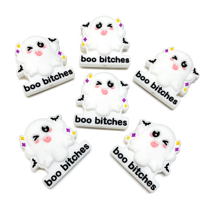 Silicone Focal Beads Halloween Winking Ghost With Printed Text 20pcs 2