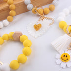 Sunflower Heart Wristlet Keychain Silicone Beaded Charm 4