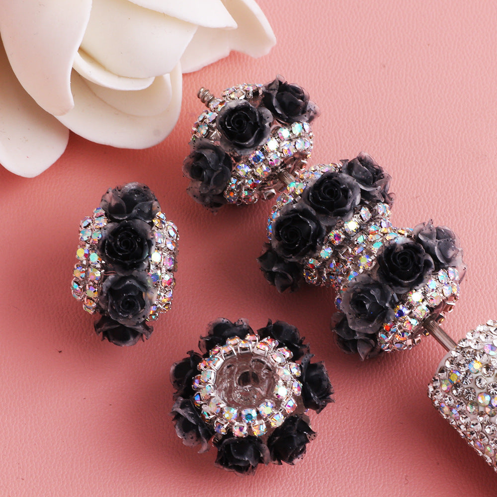 3D Rose Wrapped Rhinestone Beads 22mm Resin Floral Design 10pcs 11