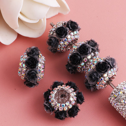 3D Rose Wrapped Rhinestone Beads 22mm Resin Floral Design 10pcs 11