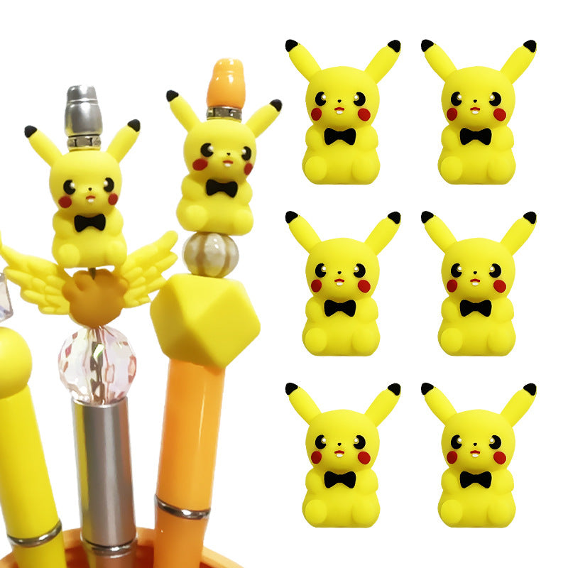Silicone 3D Focal Beads Pokemon Pikachu Bright Yellow Black Bow Tie 6
