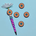 Silicone Focal Beads Sunflowers Orange Petals Turquoise Center 20pcs 5