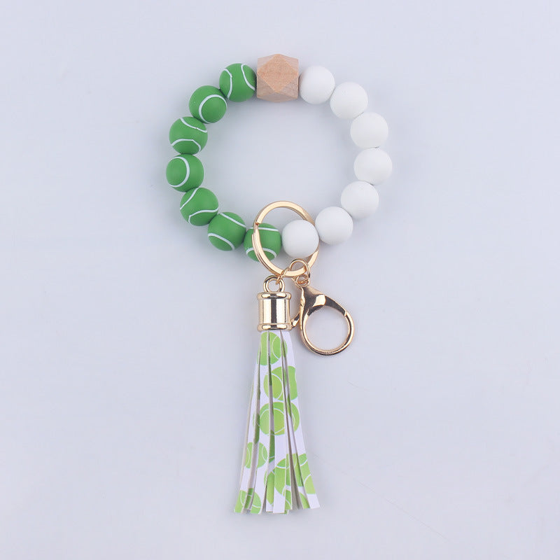Football Tassel Silicone Bead Wristlet Keychain Sports Theme 11