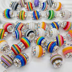 Lantern Rhinestone Beads 14mm Rainbow Striped Resin 50pcs