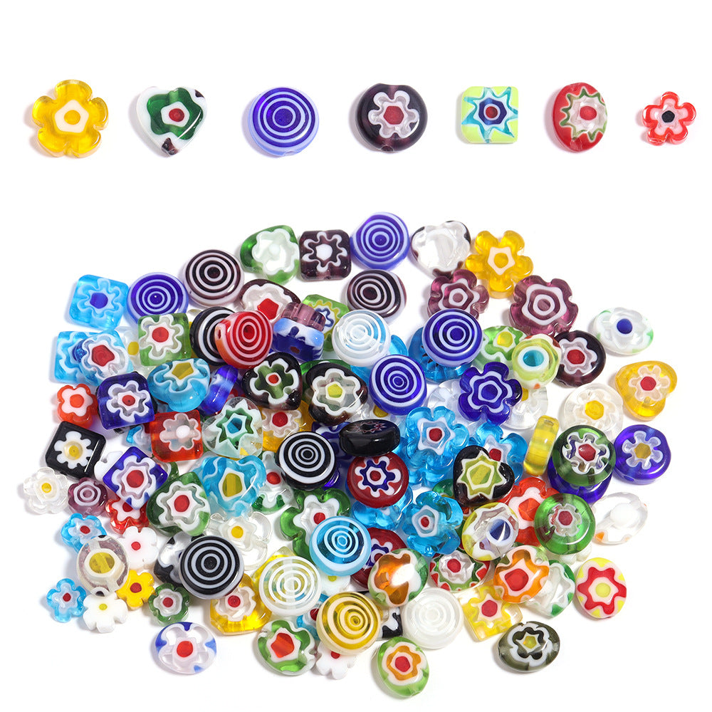 Multi Shaped Millefiori Glass Beads 7-11mm Colorful Glossy 20pcs