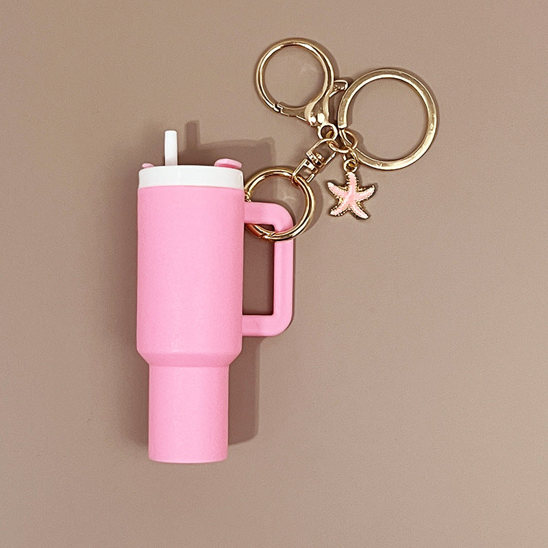 Mini Tumbler Keychain with Starfish Charm Plastic Beach Theme 2pcs 6