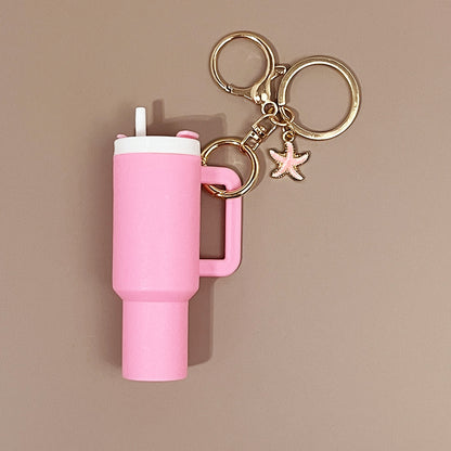 Mini Tumbler Keychain with Starfish Charm Plastic Beach Theme 2pcs 6