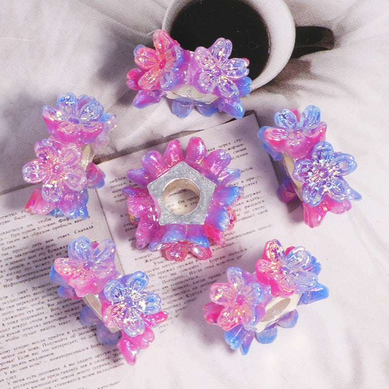 Gradient Flower Resin Barrel Beads 18mm Iridescent Shimmer 5pcs 7