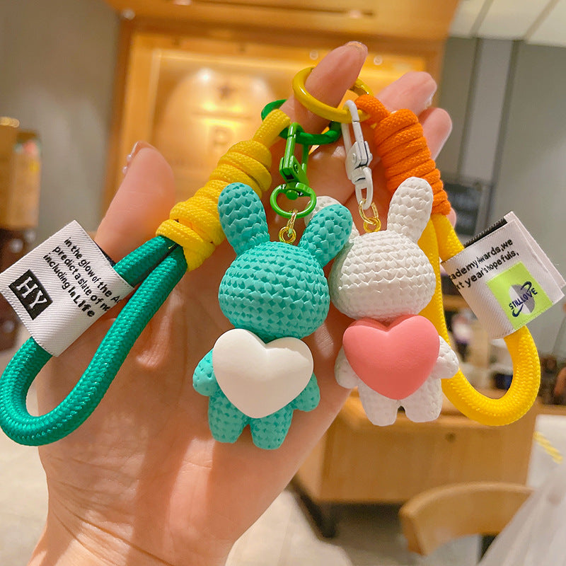 Resin Bunny Keychain Cartoon Heart Shaped Vibrant Colors