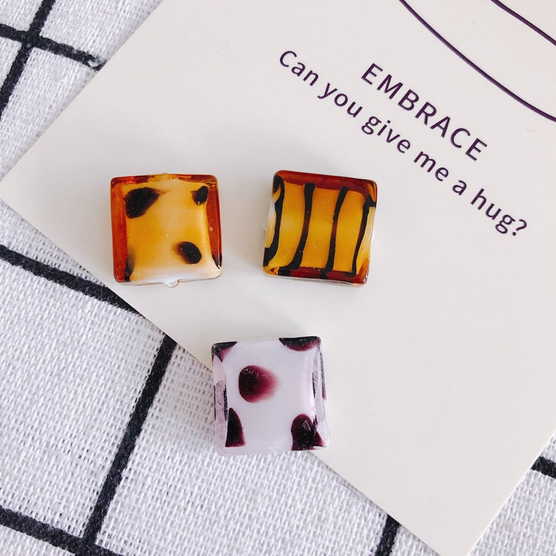 Lampwork Glass Beads Cube 16mm Vintage Cow and Zebra Pattern 10pcs 4