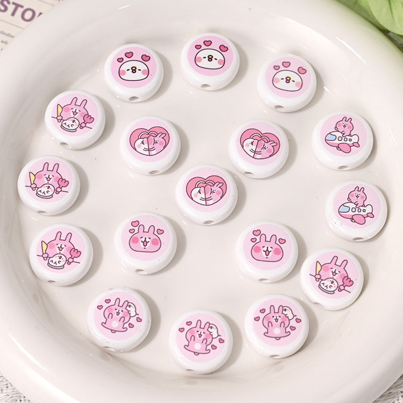 Double-Sided Flat Bunny Acrylic Beads 18mm Pink 10pcs