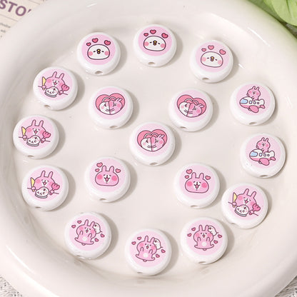 Double-Sided Flat Bunny Acrylic Beads 18mm Pink 10pcs