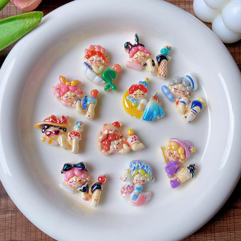 Glossy Plating Resin Beads Adorable Sleeping Girl Focal 10pcs