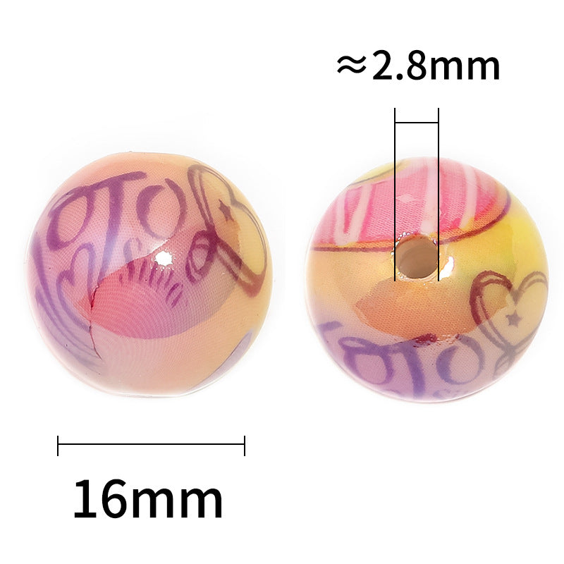 Plating Round Acrylic Beads 16mm UV Graffiti Colors 50pcs 3