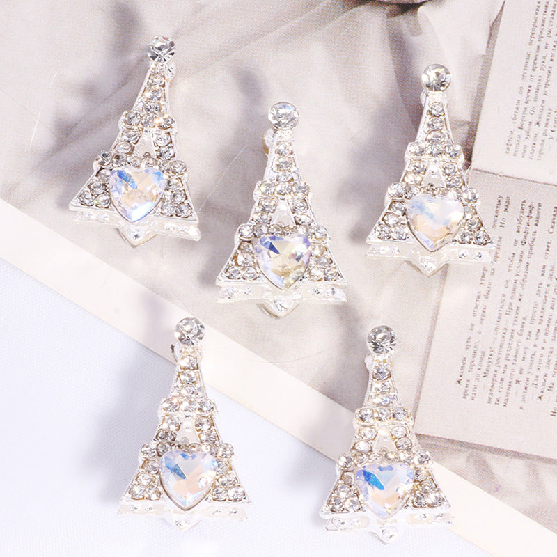 Pave Eiffel Tower Rhinestone Beads 22mm Alloy Heart Gem 2pcs 8