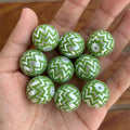 Striped Bubblegum Beads 20mm Green Wavy Zigzag Pattern 10pcs