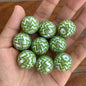 Striped Bubblegum Beads 20mm Green Wavy Zigzag Pattern 10pcs