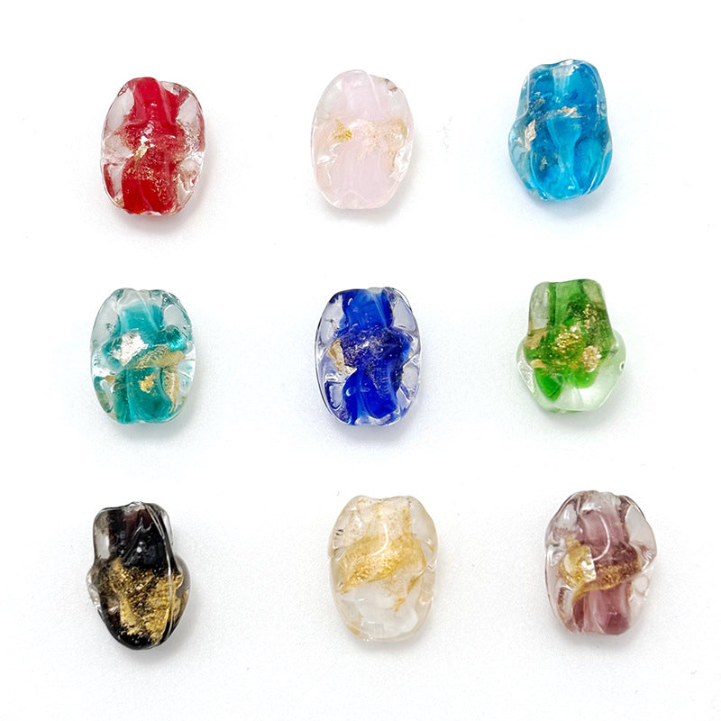 Lampwork Glass Beads Irregular Oval Gold Dust Filled 13mm 10pcs