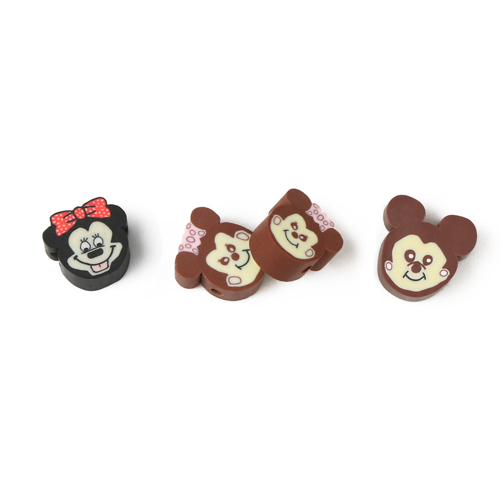 Character Flat Clay Beads 10mm Mickey Minnie Faces 100pcs 5
