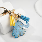 Metal Elephant Keychain Blue Marble Finish with Golden Tassels 4