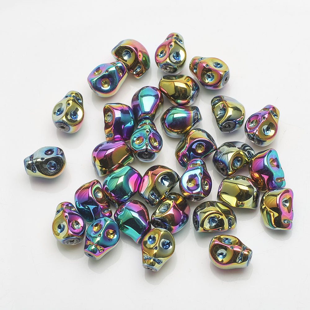 Electroplated Skull Head Glass Beads 8mm x 10mm Iridescent 30pcs 20