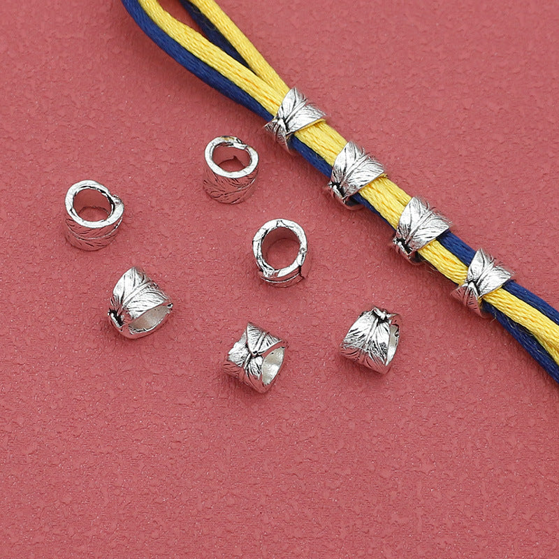 Tube Metal Beads 8mm Leaf Roll Pattern Tibetan Alloy 100pcs 3