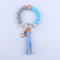 PU Leather Tassel Silicone Bead Wristlet Keychain Colorful Animal Print 11