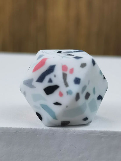 14mm Hexagon Silicone Beads Printed Camouflage Leopard Design 50pcs