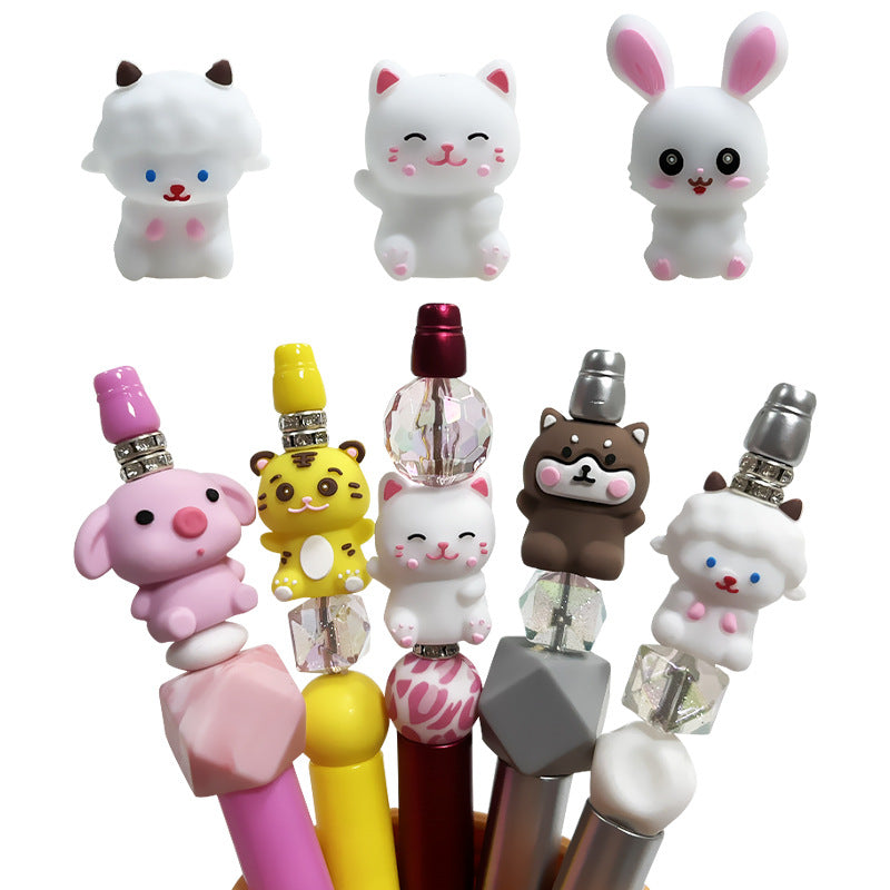 Silicone 3D Focal Beads Cartoon Animal Tiger Wide Eyes 2